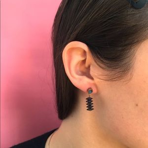 blue rhinestone and purple beaded dangle earrings